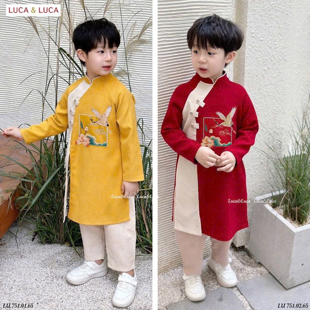 [TYPE 1] Ao Dai Set สําหรับเด็กผู้ชายจากแบรนด์ Luca Luca ผ้ากํามะหยี่สีแดงเหลือง