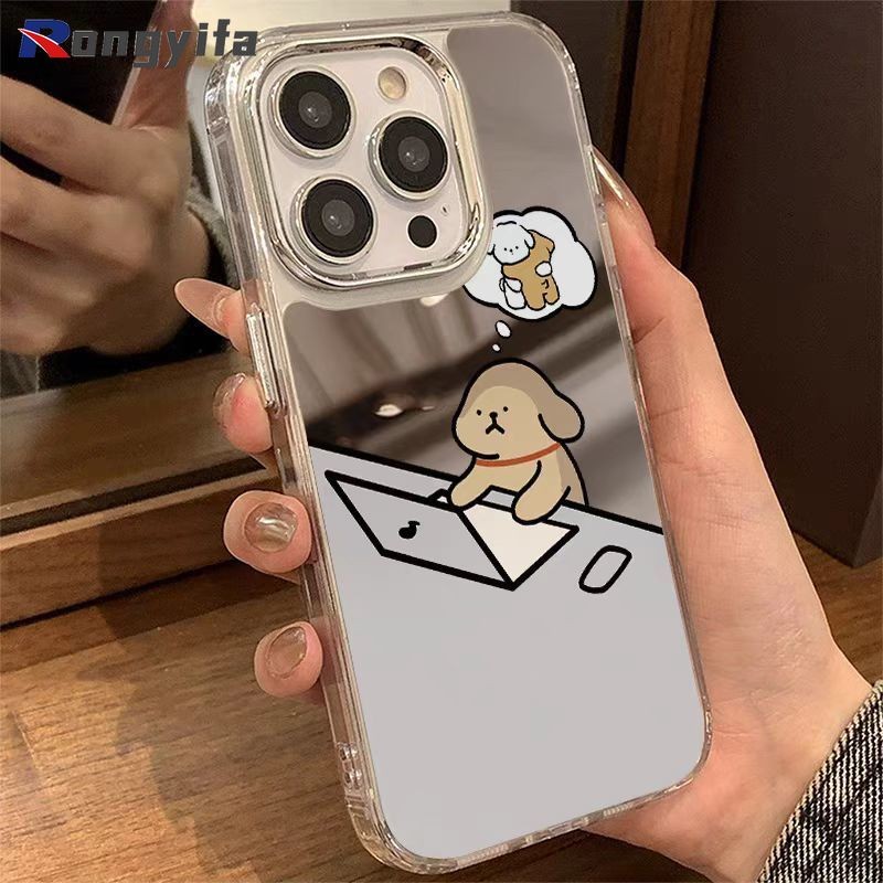 การ์ตูนลูกสุนัขคู่กระจกสําหรับ OPPO Reno 13 Pro 12 11F 10 9 8 7 SE Pro Plus 8Z 7Z 8T 6Z 5Z 5F 5K 4F 5 4 5G 4G นุ่มน่ารักสุนัขเคสโทรศัพท์