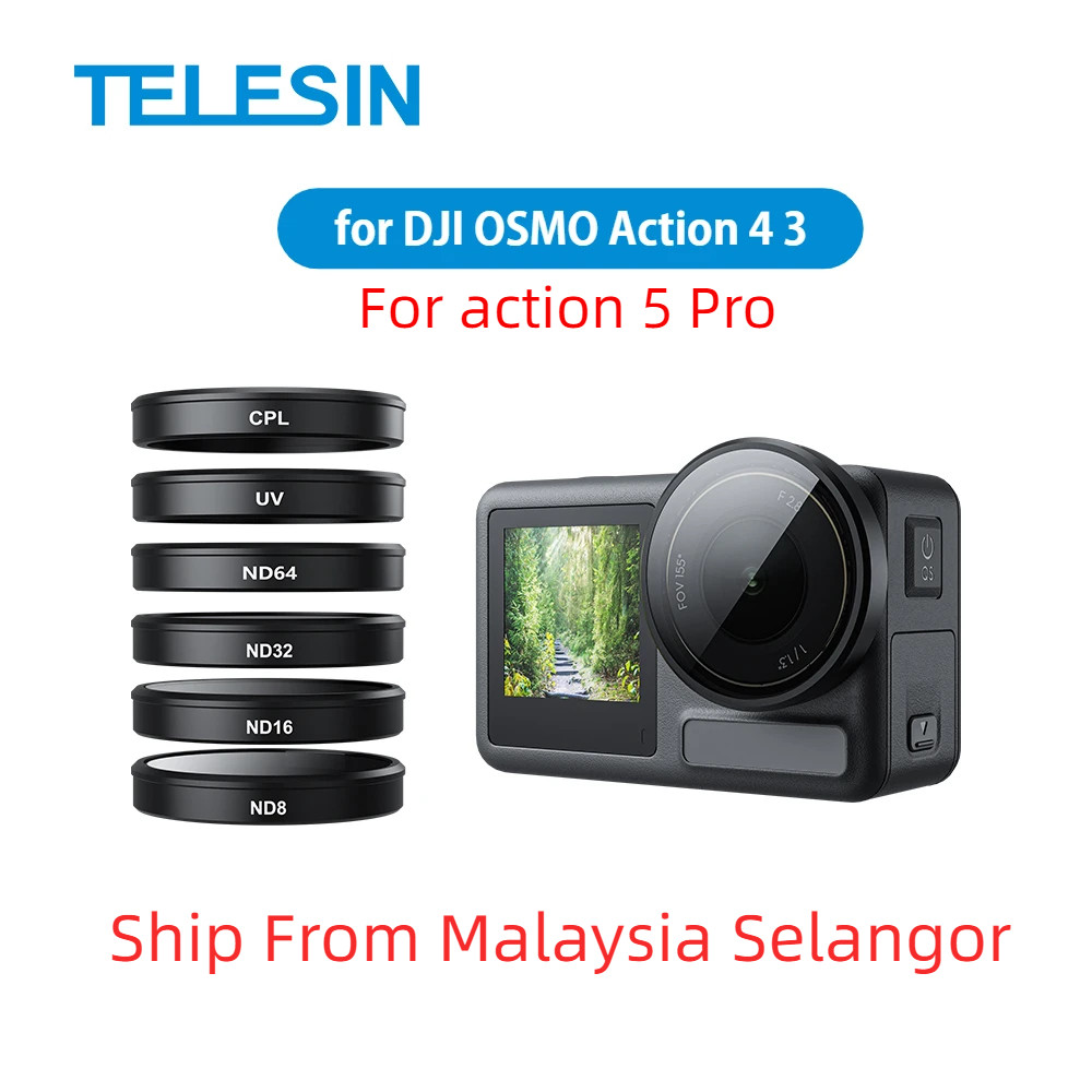 TELESIN UV CPL ND 8 16 32 64 ชุดตัวกรองสําหรับ DJI OSMO Action 5 Pro 4 3 AGC แก้วกรอบอลูมิเนียมชุดกรอง Action กล้องอุปกรณ์เสริม