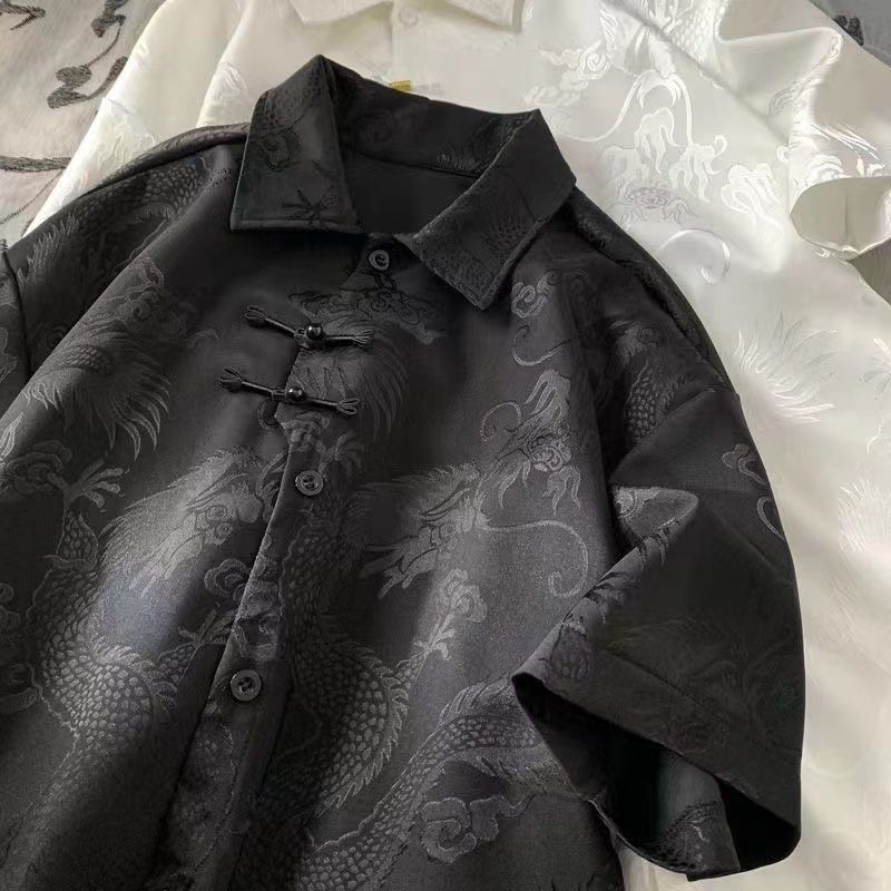 ฤดูร้อนสไตล์จีนสไตล์จีนมังกรยืนปกเสื้อแบรนด์แฟชั่นสไตล์จีน Tang Suit ลำลองแขนสั้นชายเสื้อออกแบบเสื้อแจ็คเก็ต - รูปที่ 4