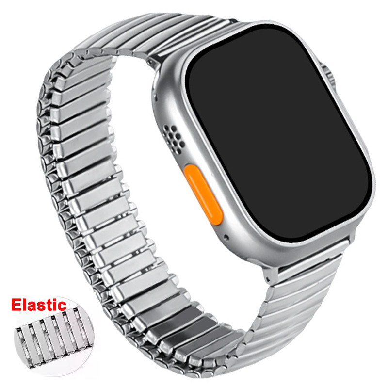 สายสแตนเลสยืดหยุ่นสําหรับแอปสายนาฬิกา 49/45/44/40/41/38-42 มม. รองรับ iWatch 10/8/9/7/6/5/4 พร้อมสร้อยข้อมือขัด