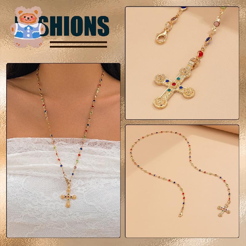 [CRS]Minimalismพระเยซูข้ามจี้Chokerสร้อยคอผู้หญิงGothคริสตัลที่มีสีสันCelery Y2Kคอเครื่องประดับYk