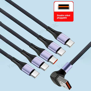 สายชาร์จเร็ว USB แบบตาบอด 66W,3D 90°ข้อศอก 5 In 1 ทอ Fast Charging Data Cable,0.6-1.5M USB A ถึง ios Type C Micro Charger สายไฟโทรศัพท์มือถือ