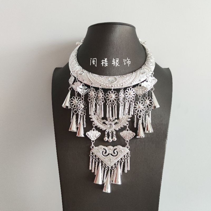 Pdd// Miao สร้อยคอแห่งชาติปกชนกลุ่มน้อยชาติพันธุ์วันหยุดเต้นรําประสิทธิภาพอุปกรณ์เสริมสร้อยคอคอเด็กผ