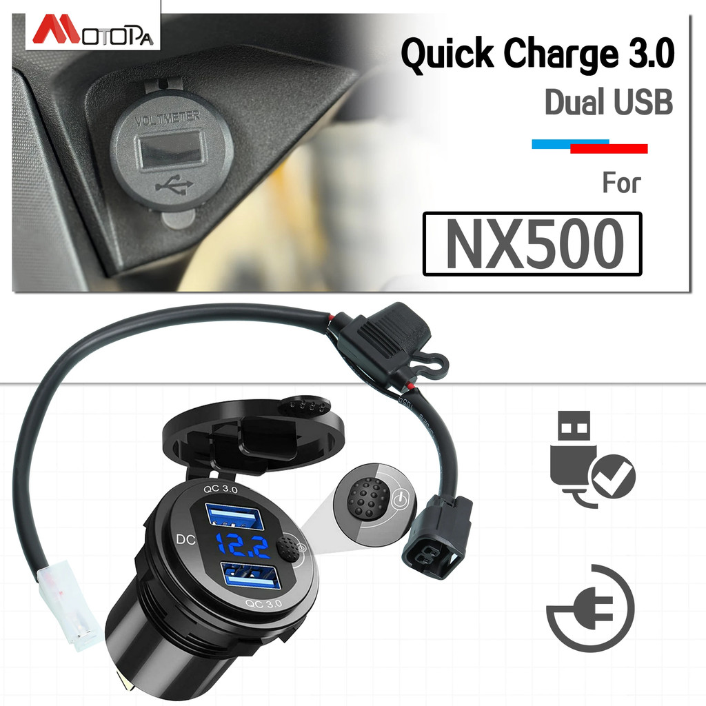 สําหรับ Honda NX500/TRANSALP XL750 / Africa Twin 1100 2024 CRF1000L CRF1100L รถจักรยานยนต์ Quick Charge 3.0 Dual USB charger