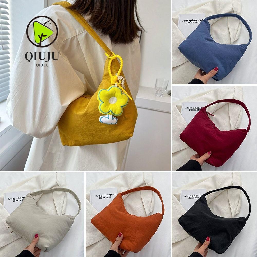 กระเป๋าโท้ท ชิวจู กระเป๋าถือข้าวเหนียวนุ่มความจุขนาดใหญ่ลําลองสีทึบผ้าไนลอนใต้วงแขนกระเป๋าผู้หญิงสาว
