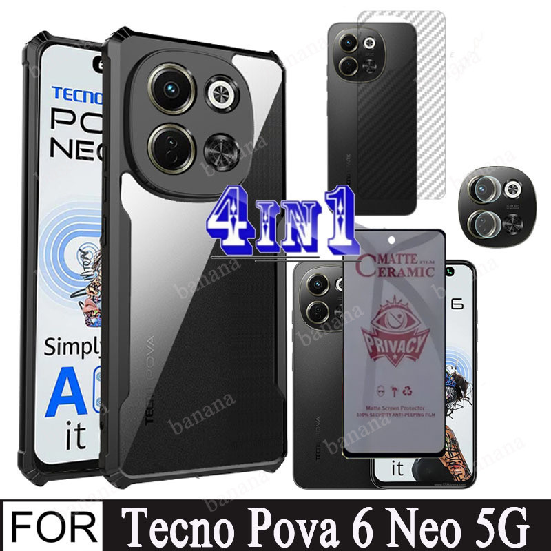 Tecno Pova 6 Neo 5G เคสโทรศัพท์กันกระแทกสําหรับ Tecno Pova 6 Pro Pova 6Neo 4 in 1 เลนส์กล้องกระจกป้อ