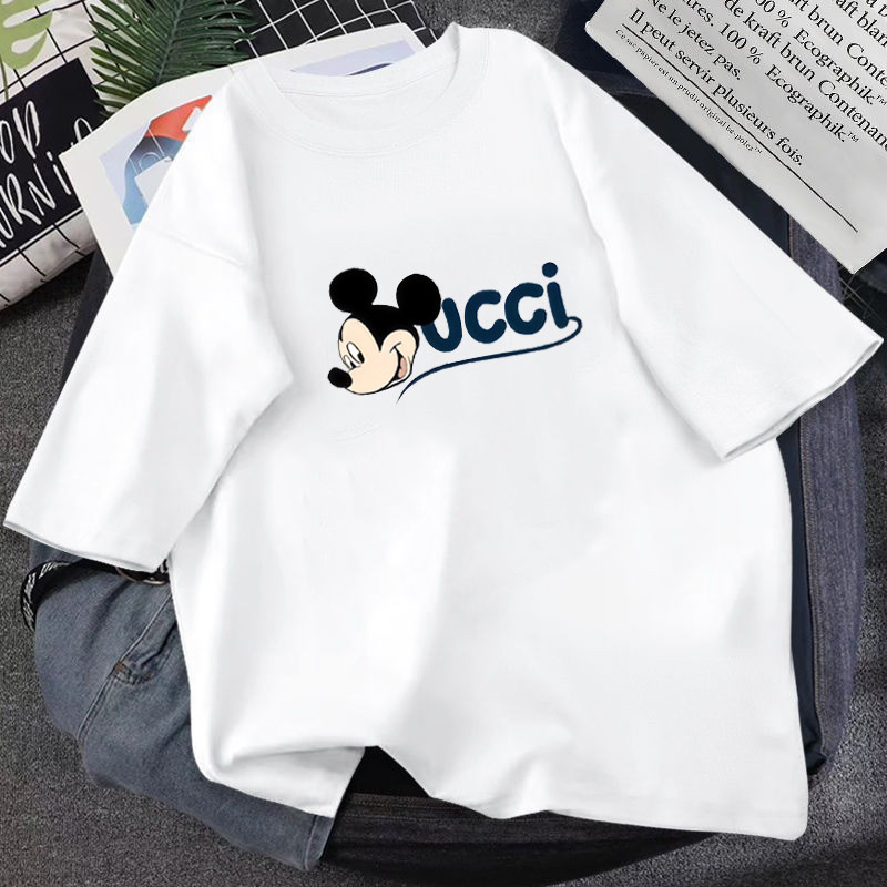 [เสื้อยืดโอเวอร์ไซส์] (40-150กก.) สไตล์กระโหลกผู้หญิงการ์ตูนพิมพ์เสื้อยืดขนาดบวกแขนสั้นด้านบน
