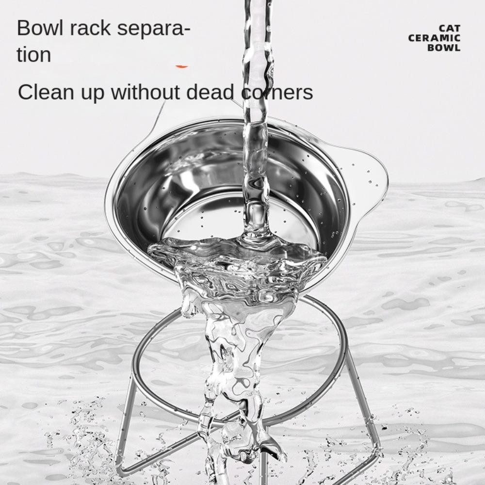 Hilario ชามอาหารแมวยกระดับ, ชามแมวสแตนเลสป้องกันการตกคว่ํา, พร้อมขาตั้งป้องกันปากมดลูก 15°มุมเอียงเท้าสูงเครื่องให้อาหารสุนัขอุปกรณ์สัตว์เลี้ยง - รูปที่ 4