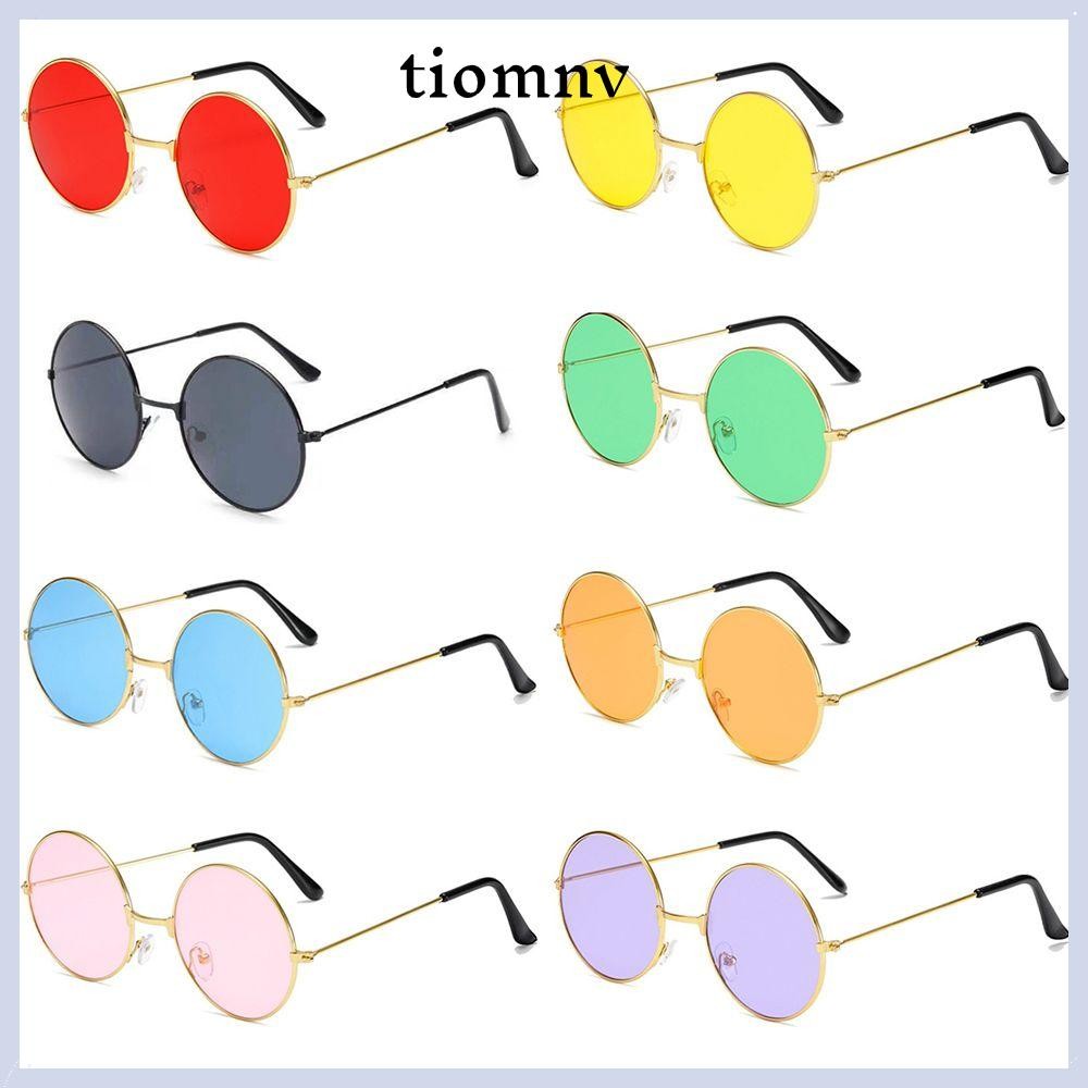 Tiomnv56 แว่นกันแดดโลหะ Retro Party Disco Circle Glasses