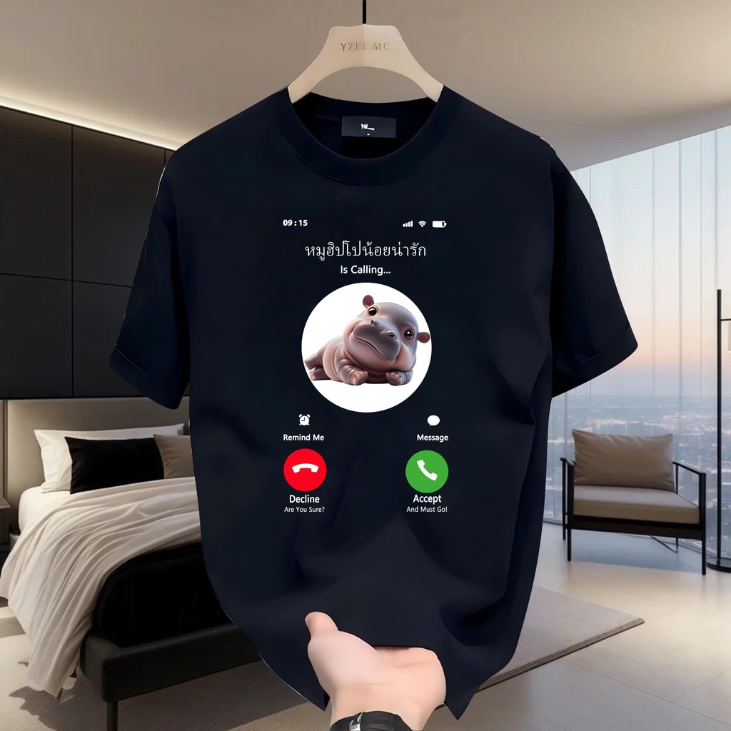 New Design Trends เสื้อยืดผ้าฝ้าย 100% พิมพ์ลาย 200 g. Weight Lb Mens Short sleeves double Womens sp