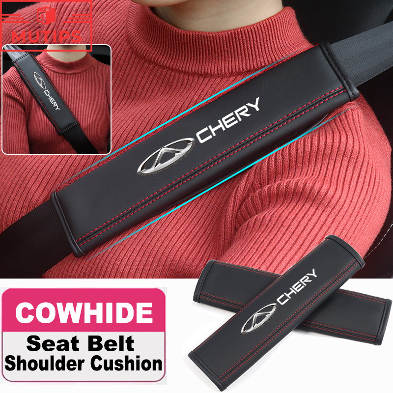Chery 2 ชิ้น ปลอกหุ้มเข็มขัดนิรภัย สําหรับรถยนต์ เครื่องหนังสายคล้องไหล่ ตกแต่งรถ Tiggo 5x 8 7 Pro 4 Omoda 5 E5 TJ-1 Face QQ EQ1 EV 2024