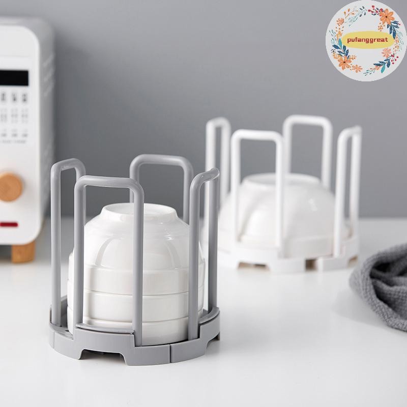 Pufanggreat Retractable Desktop Bowl Holder Kitchen Organizer พลาสติกท่อระบายน้ําถ้วยน้ําชั้นวางตู้จานชั้นเก็บแผ่นเครื่องมือ TH