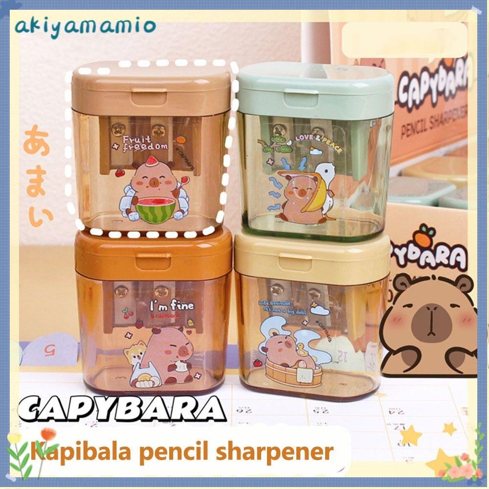 กบเหลาดินสอ อากิยามามิโอะ คาปิบาระ, กบเหลาดินสอน่ารักนักเรียนการ์ตูนขนาดเล็ก, กบเหลาดินสอแบบพกพาสองรูสําหรับเด็กอุปกรณ์การเรียน