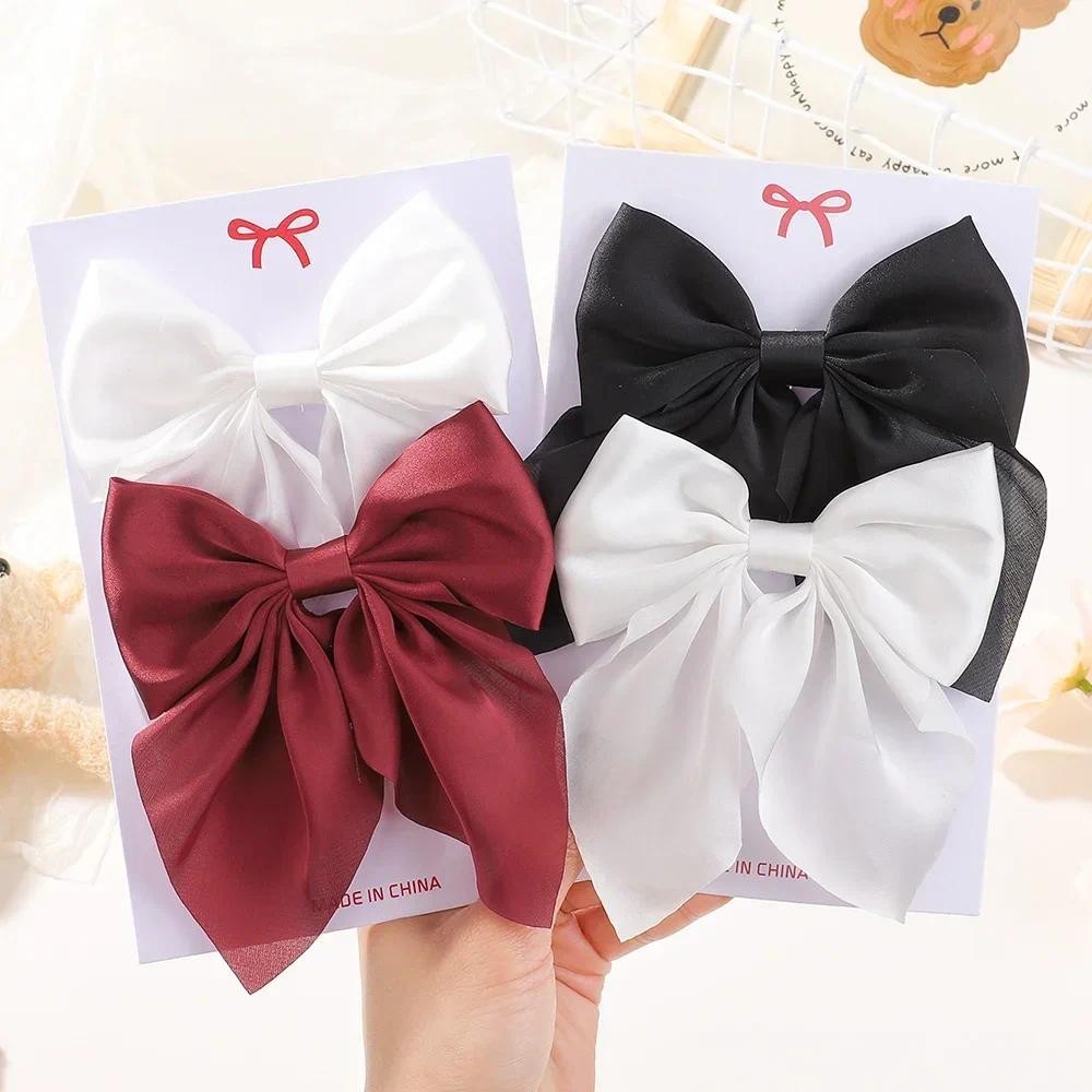 4 ชิ้น/เซ็ตหวาน Bowknot กิ๊บติดผมสําหรับผู้หญิงสาวริบบิ้น Bows Hairpins Handmade Barrettes Headwear อุปกรณ์เสริมผม