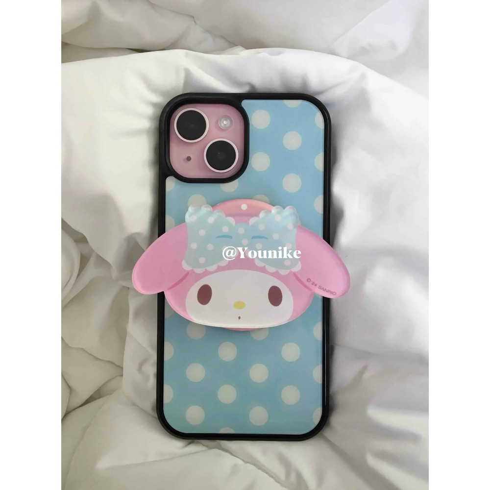 สไตล์เกาหลี ins Ouni สไตล์เดียวกันสีฟ้า Polka Dot สีชมพูหวานวงเล็บน่ารักสาวหัวใจเหมาะสําหรับ iphone16pro/15promax Apple 13/14/12/12promax/11 เคสโทรศัพท์เคสป้องกันกันกระแทก