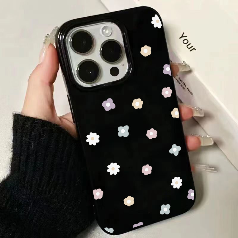 สำหรับ iPhone 16 Pro Max เคส ไอโฟน สีดำมันTPUซอฟท์เคส กันกระแทกกล้องป้องกัน โบว์ดอกไม้ เข้ากันได้กับ 14 13 12 Pro 11...