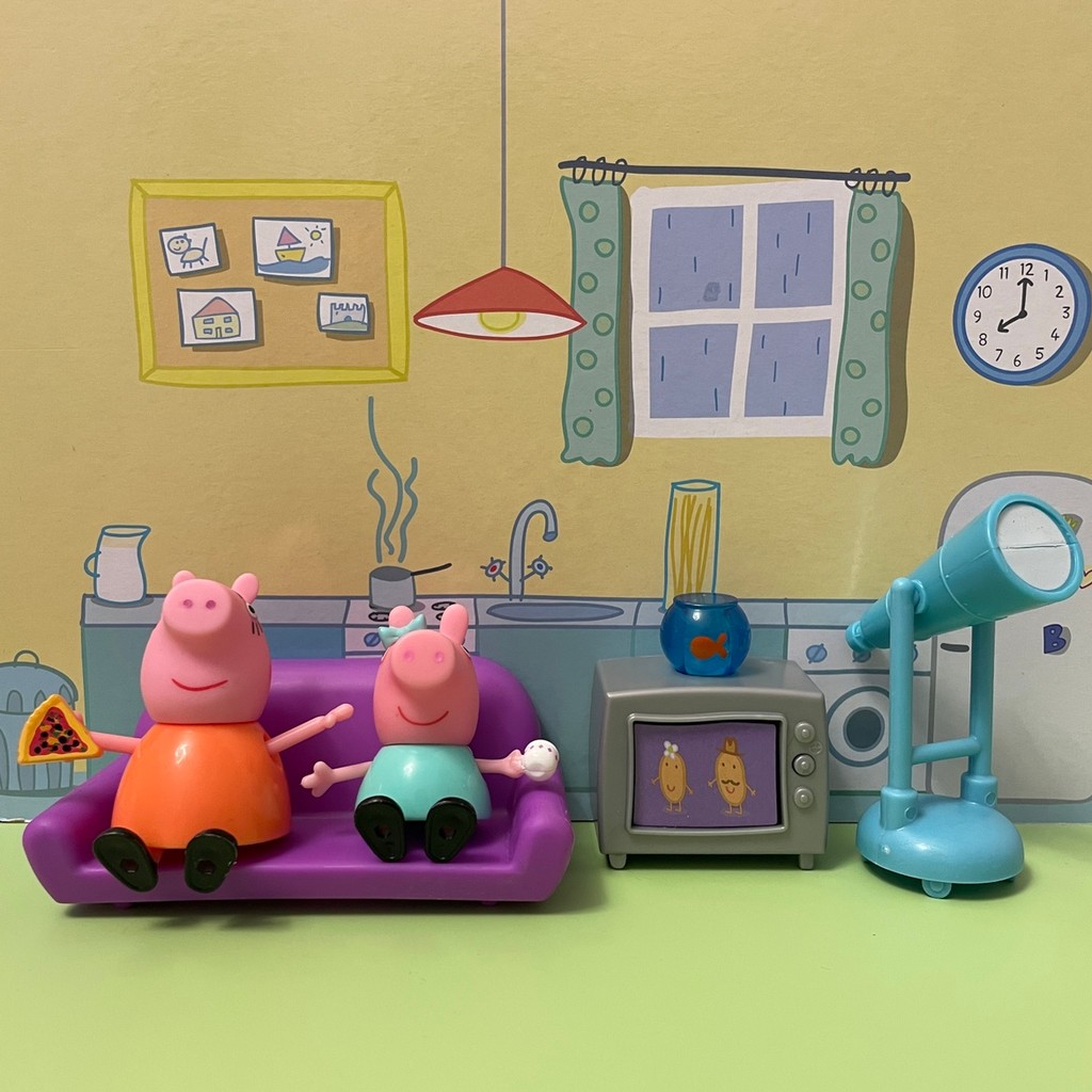 Peppa Pig Playing House Toys โทรทัศน์, กล้องโทรทรรศน์, เตาอบไมโครเวฟ, โคมไฟตั้งโต๊ะส่องสว่าง อุปกรณ์เสริมหลายตัว