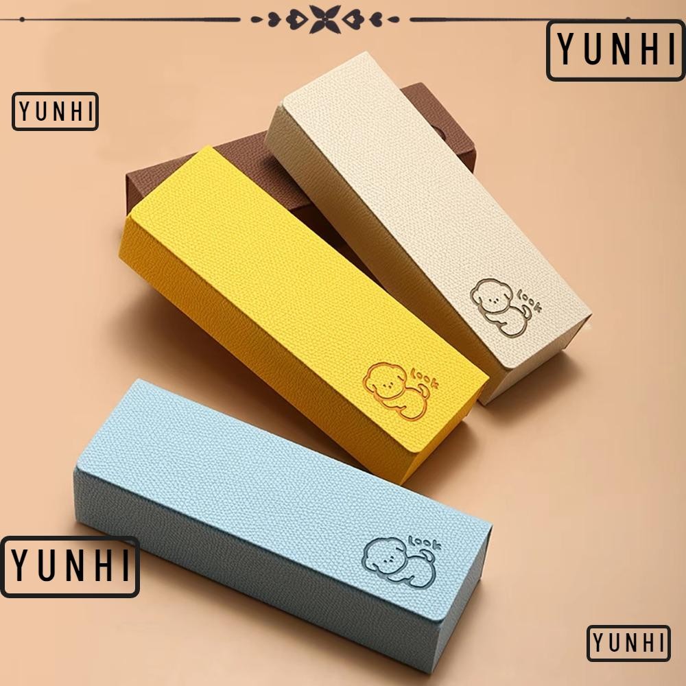 YUNHI แว่นตา , กล่องเก็บแว่นตาหนัง PU ป้องกันความเครียด, การ์ตูนสแควร์ฮาร์ดเชลล์ลูกสุนัขป้องกันผู้ชายและผู้หญิง
