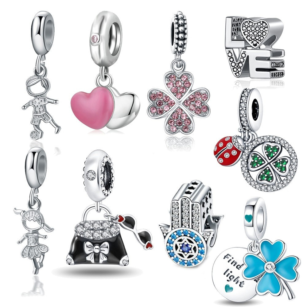 จี้โคลเวอร์เงินแท้ 925 เสน่ห์เชอร์รี่เต่าทะเล อุปกรณ์ DIY