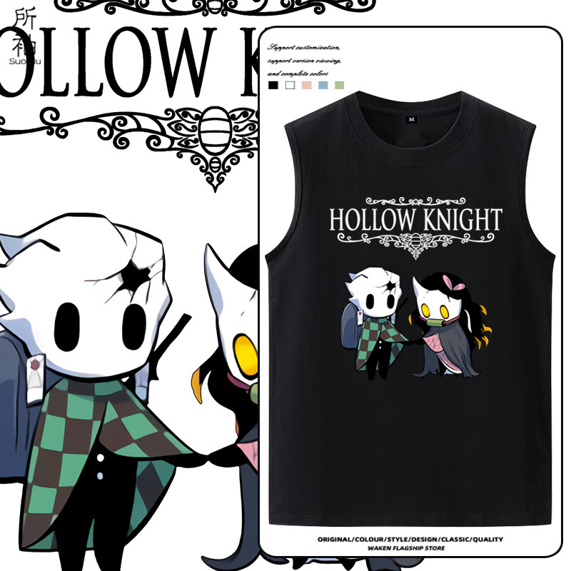 Hollow Knight X Demon Slayer เสื้อกั๊กสำหรับผู้ชายและผู้หญิง ชุดคู่รัก อนิเมะ เสื้อยืดแขนกุด