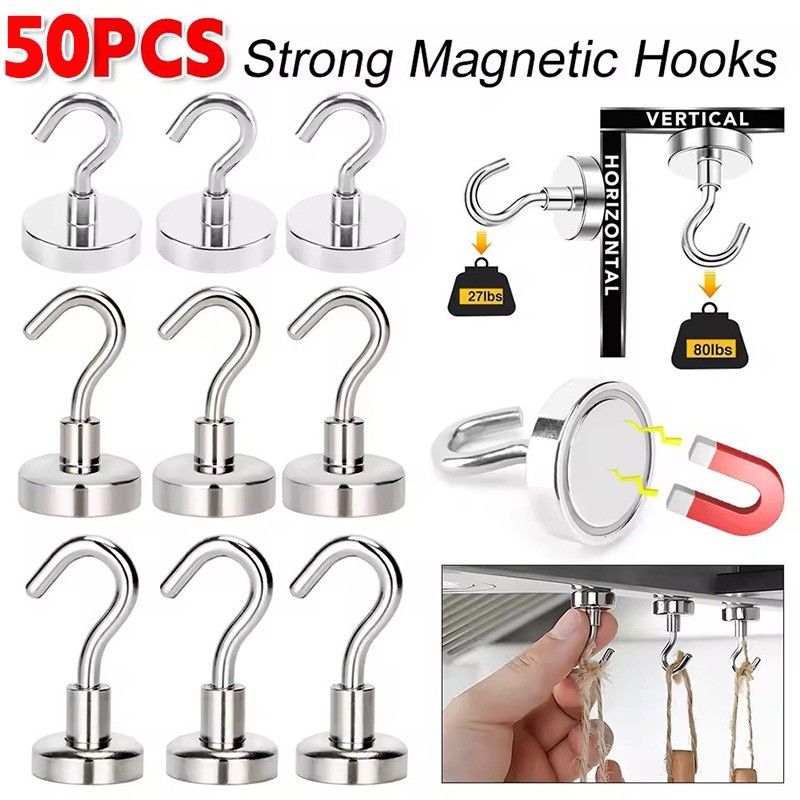 10/30/50 ชิ้น Strong Magnetic Wall Hooks - มัลติฟังก์ชั่น Heavy Duty แขวน Hook - Home Organizer