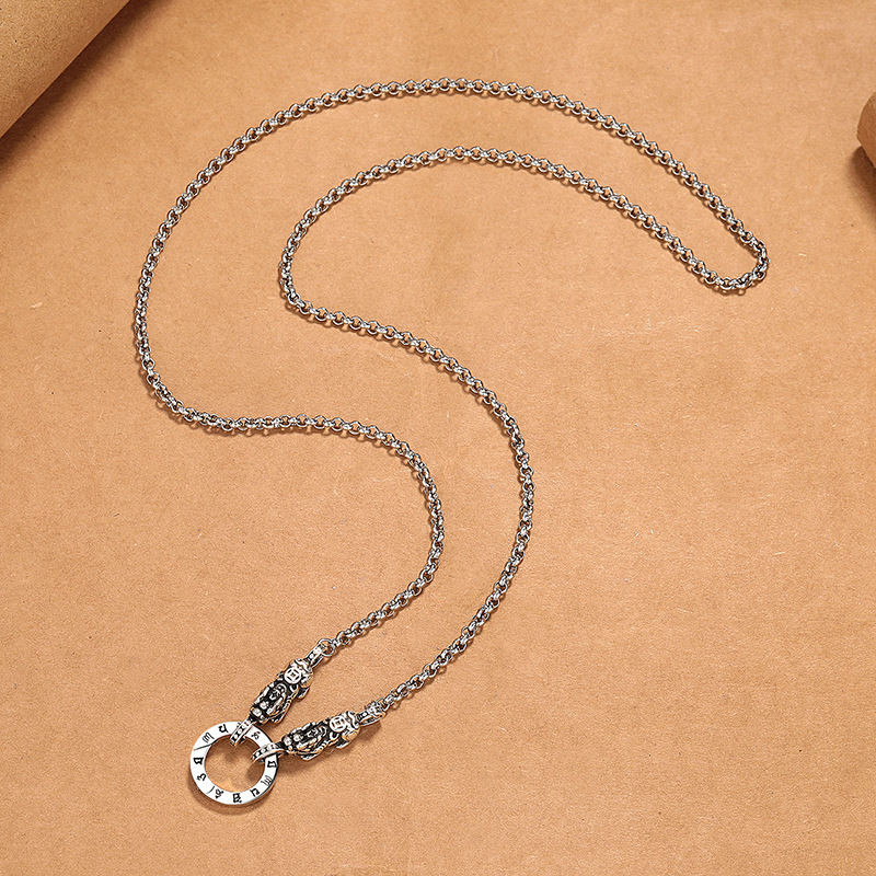 Hgf Retro สไตล์ชาติพันธุ์ Double Pixiu สร้อยคอผู้ชายผู้หญิงสไตล์เดียวกันฝีมือด้อยเงินไทย Niche Desig