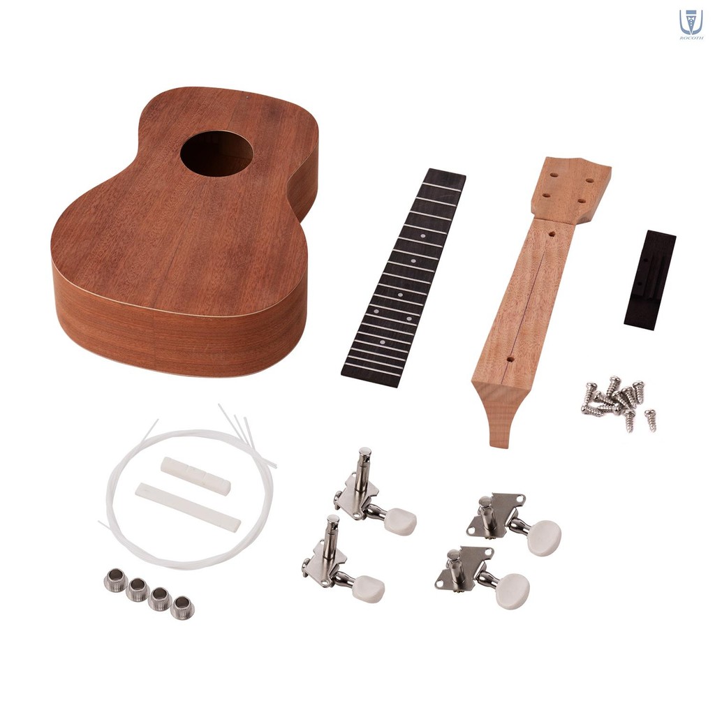 Fast Ship 23 นิ้วยังไม่เสร็จ DIY Ukulele ชุด Ukelele ไม้อัด Body Okoume ไม้เนื้อแข็ง Uke คอเปิดสไตล์