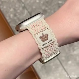 สายไนลอนทอหมีน่ารักพร้อมเข็มกลัดแม่เหล็กสําหรับ Xiaomi Redmi watch 5 active Redmi watch 6 Redmi watch 3 active Redmi 4 smart band strap