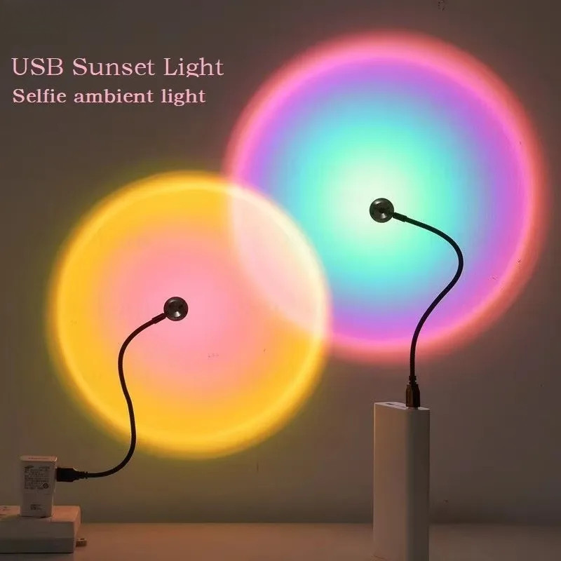 USB Sunset Sunset Ambiance Light ไฟการถ่ายภาพด้วยตนเอง LED Rainbow Neon Night Light โปรเจคเตอร์การถ่ายภาพผนังบรรยากาศแสง