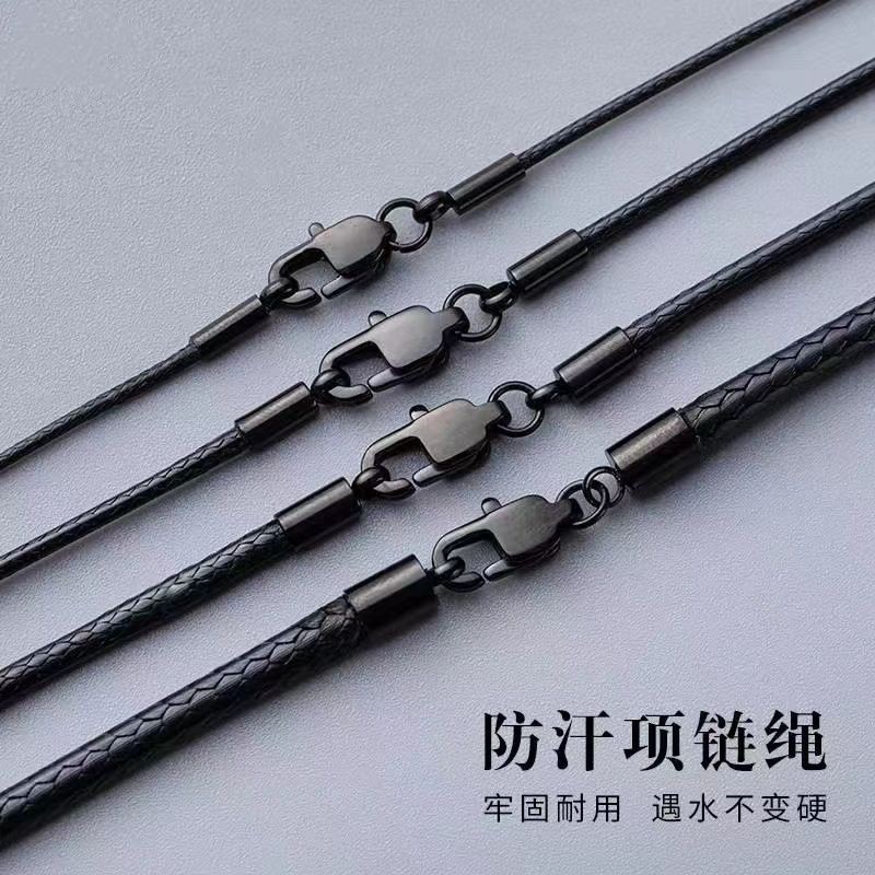กันน้ํา Colorfast Square Buckle Wax Leather Rope Necklace Rope Crystal Jade Pendant Men Women Gold Pendant Lanyard เชือกถักสีดํา051507