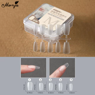 Monja 100 ชิ้น/กล่องเล็บปลอม Matte PVC กดบนเล็บ คลุมทั้งหมดเล็บปลอมเคล็ดลับขยาย almond coffin nails