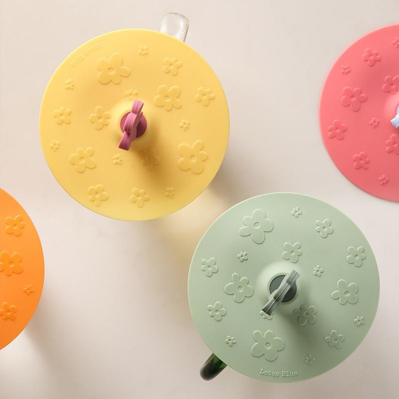 ฝาถ้วยซิลิโคนเกรดอาหารขนาดใหญ่เส้นผ่าศูนย์กลางฝาถ้วยสากลฝาแก้วน่ารักฝุ่นรอบดอกไม้ - รูปที่ 2