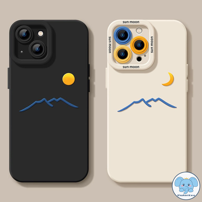 สำหรับ IPhone 16Plus 13 16 11 15 14 12 Pro Max 8 7 16 15 Plus XR XS X Maxเคสคู่รักภูเขาสุริยันจันทราและทิวทัศน์เรียบง่าย