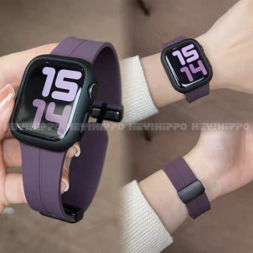 ใหม่สายแม่เหล็กสี พลัม เหมาะสําหรับสมาร์ทวอทช์ 49/46/45/44/42/41/40/38 มม. สายซิลิโคนเหมาะสําหรับ ฉันดู 10/9/8/7/6/5/4/3/2/1