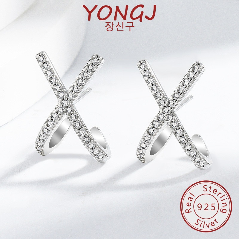 S925 ต่างหูประดับเพชรรูปตัว X อเนกประสงค์ B2697