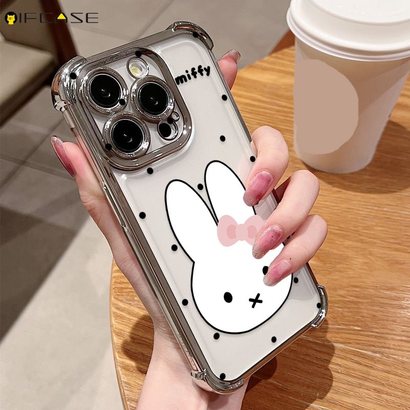สําหรับ OPPO Reno 13 12 11 10 Pro 12F 11F 11A F A เคสโทรศัพท์สไตล์เกาหลีสีขาว Miffy กระต่ายเชอร์รี่สตรอเบอร์รี่ Bowknot น่ารักการ์ตูนชุบโปร่งใสปลอกนุ่มกรณีปกหลัง