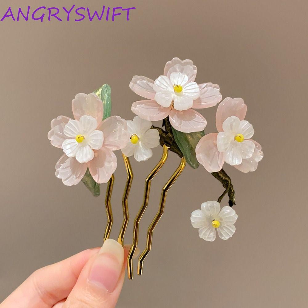 Angryswift Hanfu Hairpin, หวีผมดอกไม้สไตล์จีน, น่ารัก Hanfu Headwear ผมตะเกียบไข่มุก Hanfu อุปกรณ์เสริม