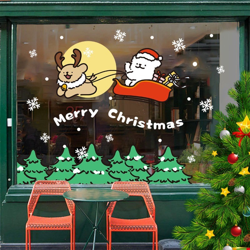 2025 Ins Christmas Sligh Puppy สติ๊กเกอร์ติดประตูกระจก Shop Company Holiday Atmosphere Christmas Window Sticker