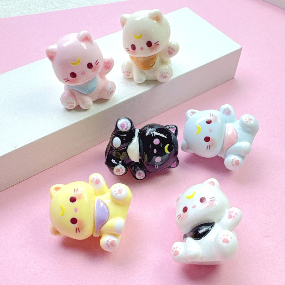 6ชิ้นนั่งดวงจันทร์แมว3งเรซิ่นเสน่ห์สําหรับ งIY 1.9*1.5*2.2 (3-97)