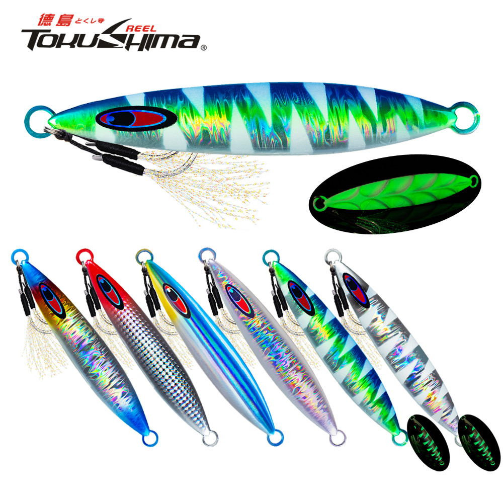 1 ชิ้น Luminous Jig Lure Fast Sinking Jigging ยาวหล่อ Lure 40G-200G เหยื่อโลหะตะ