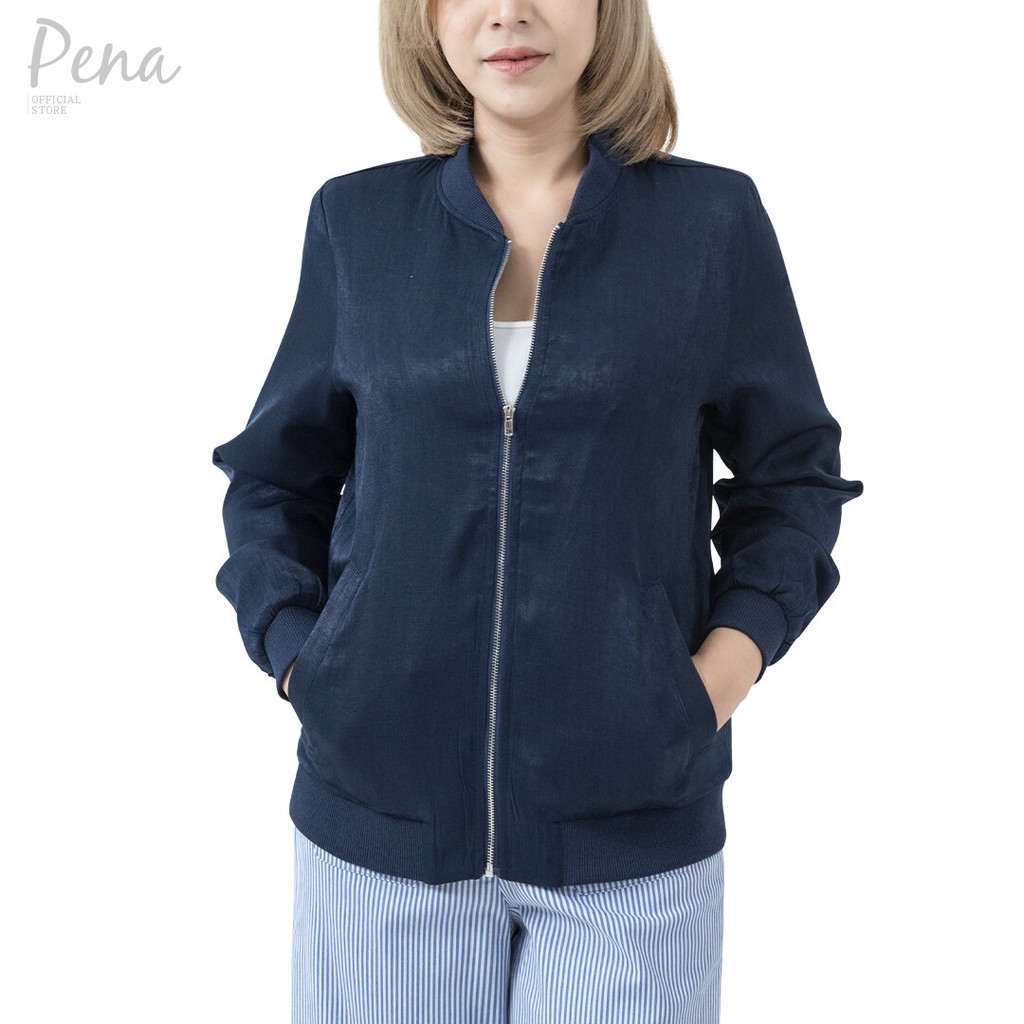 Pena house Bomber jacket เสื้อแจ๊คเก็ตผู้หญิงลำลองซิปหน้า แขนยาว สีพื้น PWSL112401