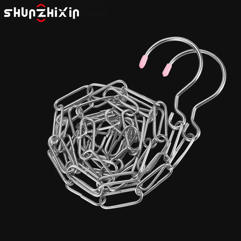 SZX 100cm/200cm/300cm/400cm ผ้านวมกันลมคลิปเหล็กสแตนเลสห่วงโซ่ราวตากผ้าตะขอคู่ เสื้อผ้าต่อห่วงโซ่ผ้าควิลต์กลางแจ้งหอพักก
