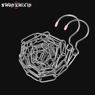 SZX 100cm/200cm/300cm/400cm ผ้านวมกันลมคลิปเหล็กสแตนเลสห่วงโซ่ราวตากผ้าตะขอคู่ เสื้อผ้าต่อห่วงโซ่ผ้าควิลต์กลางแจ้งหอพักก