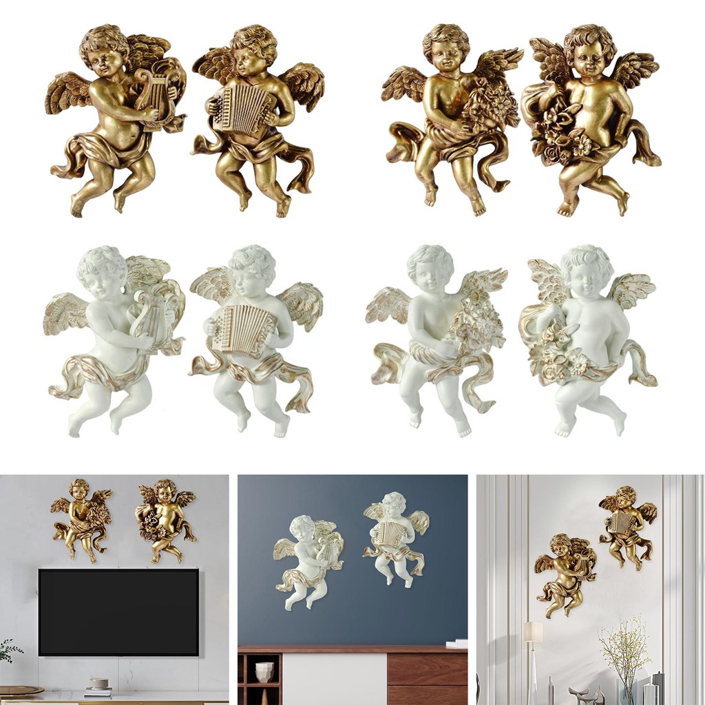 Gralara 2x Angel รูปปั้น Figurines Wall ประติมากรรม Cherub เครื่องประดับ Hand Crafted Baby Art ทํางานสําหรับ Porch Barchurch โรงแรม Home Office