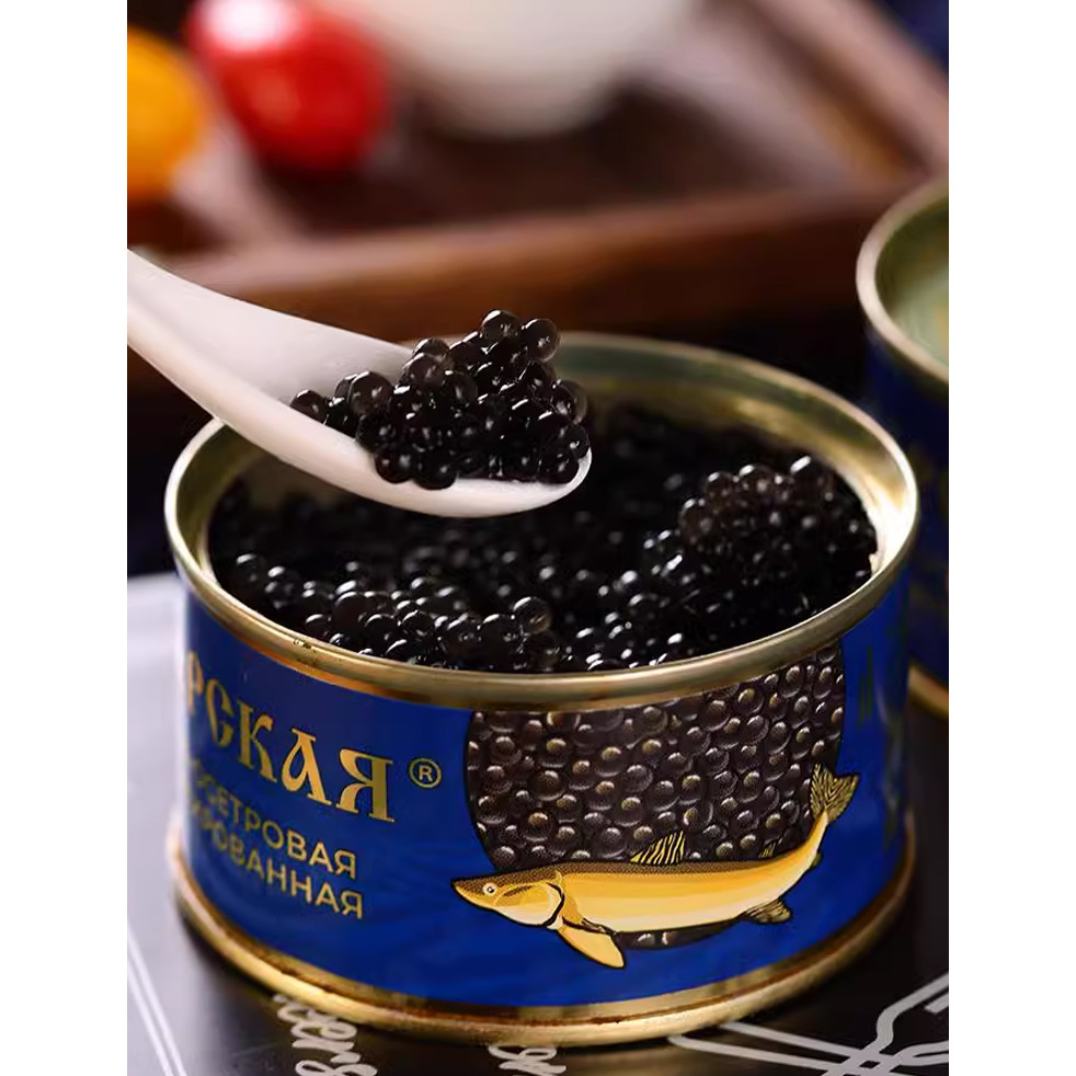 Canned Tsar sturgeon salmon caviar rice dish gourmet salmon caviar