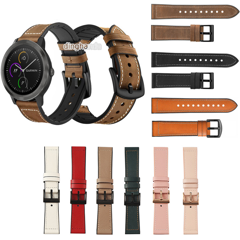 สายหนังแท้ + สายนาฬิกาซิลิโคนสําหรับ Garmin Vivoactive 3 5 Active 5
