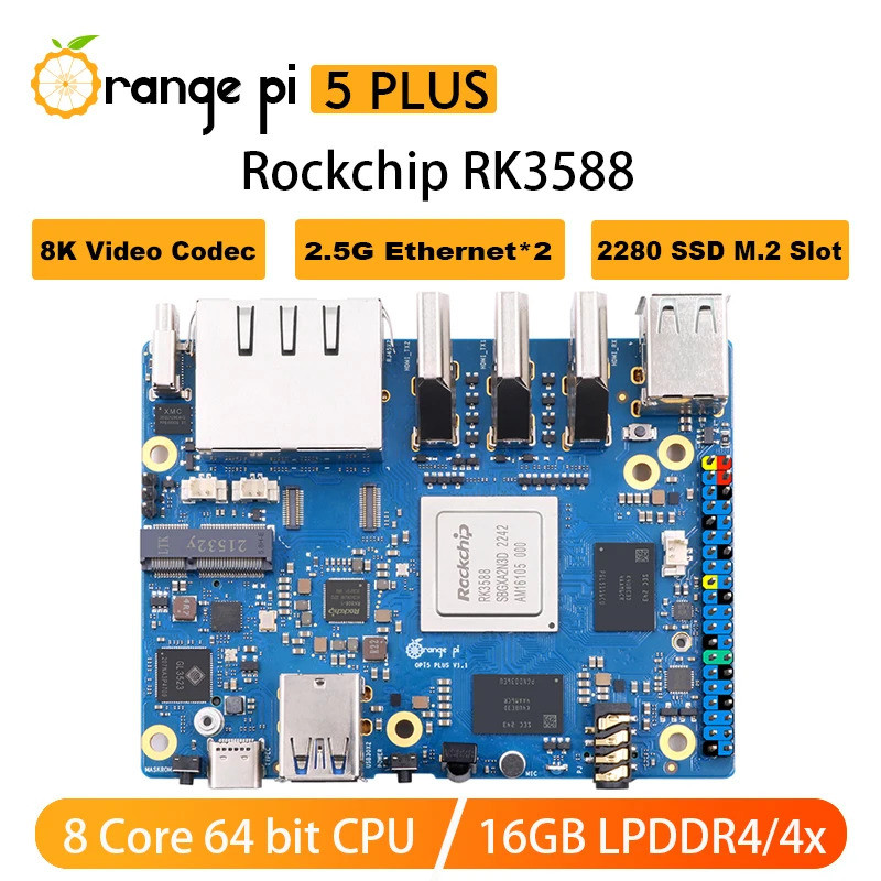 【In stock】Orange Pi 5 Plus 16GB RK3588 2.4G Dual Ethernet Ports with PCIE Computer Run Android Ubunt