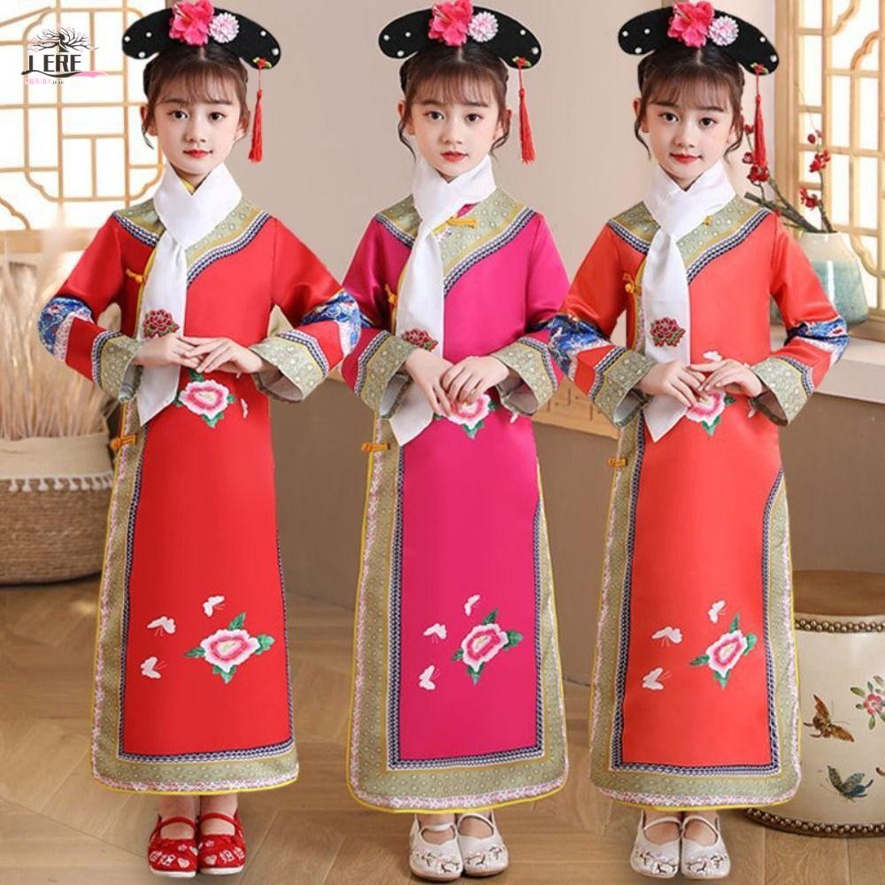Jeremy1 Qing Dynasty Ge Ge เสื้อผ้า, สไตล์จีน Qing Dynasty Manchu Flag เสื้อผ้า, จีนศาลการพิมพ์ 4 สีแฟชั่นเจ้าหญิง Hanfu ชุดเด็ก