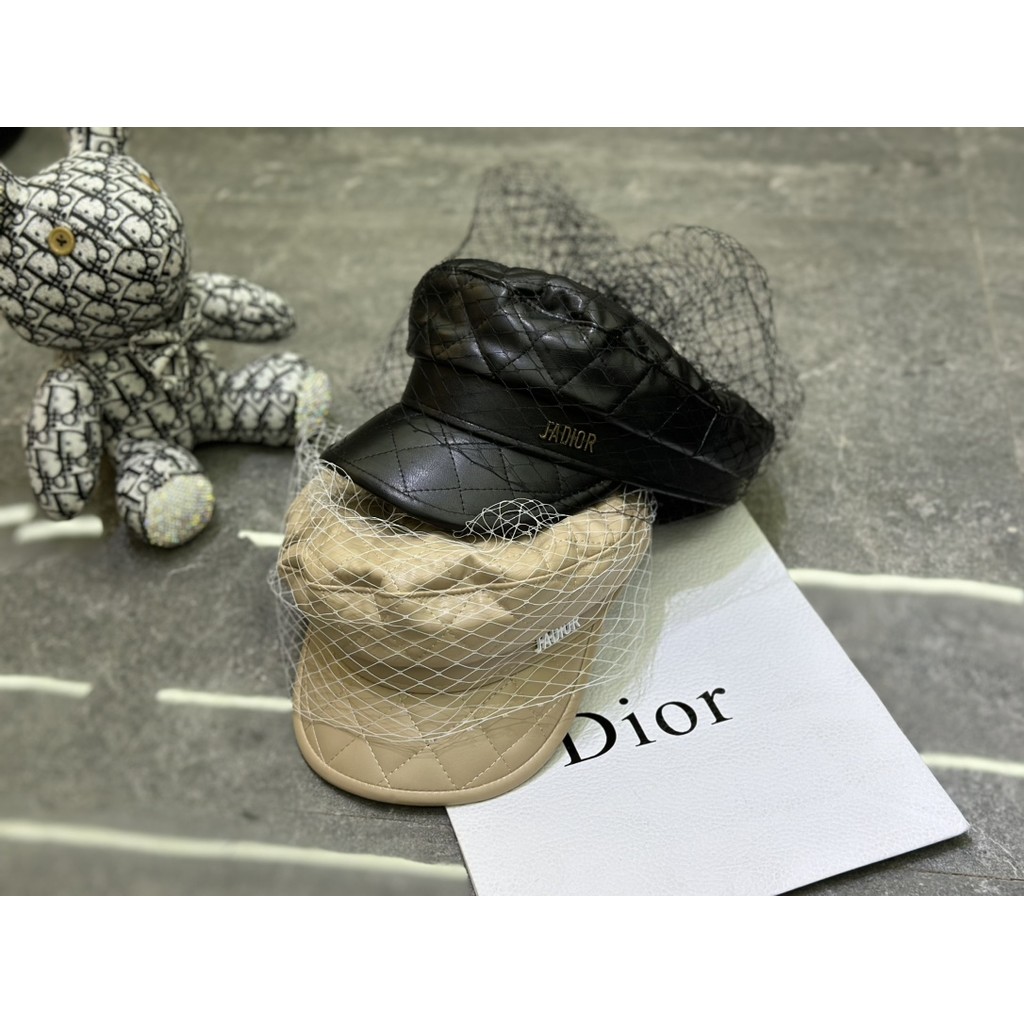 ผู้หญิงขายดี DIOR Leather Gauze Military Cap Beret